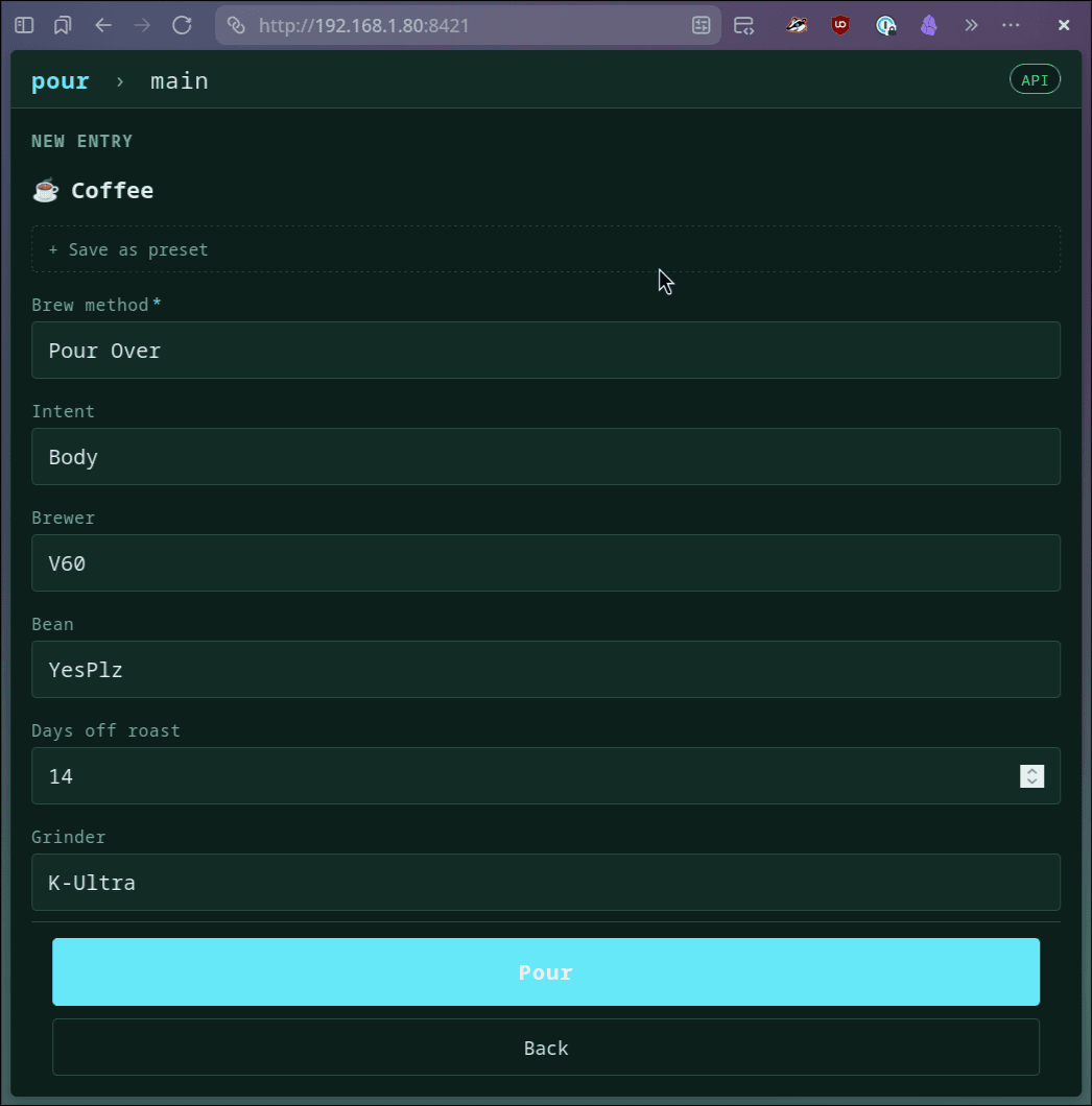Pour mobile PWA companion